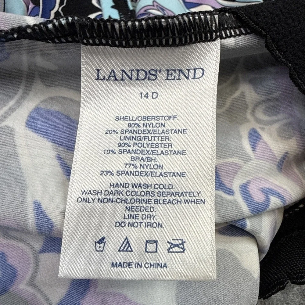 Lands End Tankini women's 14D black floral paisley tropical Hawaiian beach pool